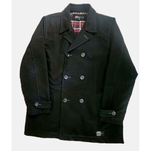 Vans Black Peacoat Jacket Mens XL  Red Plaid Lining Skate Surf 90's